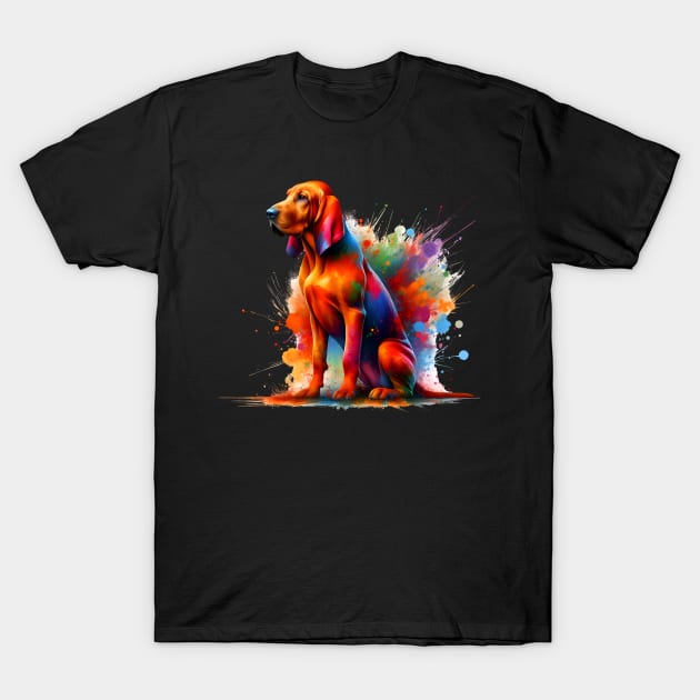 Redbone Coonhound Captured in Vivid Splash Art T-Shirt by ArtRUs